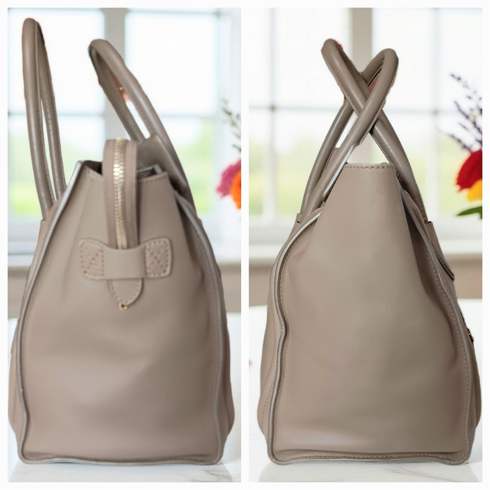 Celine Mini Luggage Tote Taupe Tan Brown Smooth Leather Handbag ✨ - Picture 8 of 16